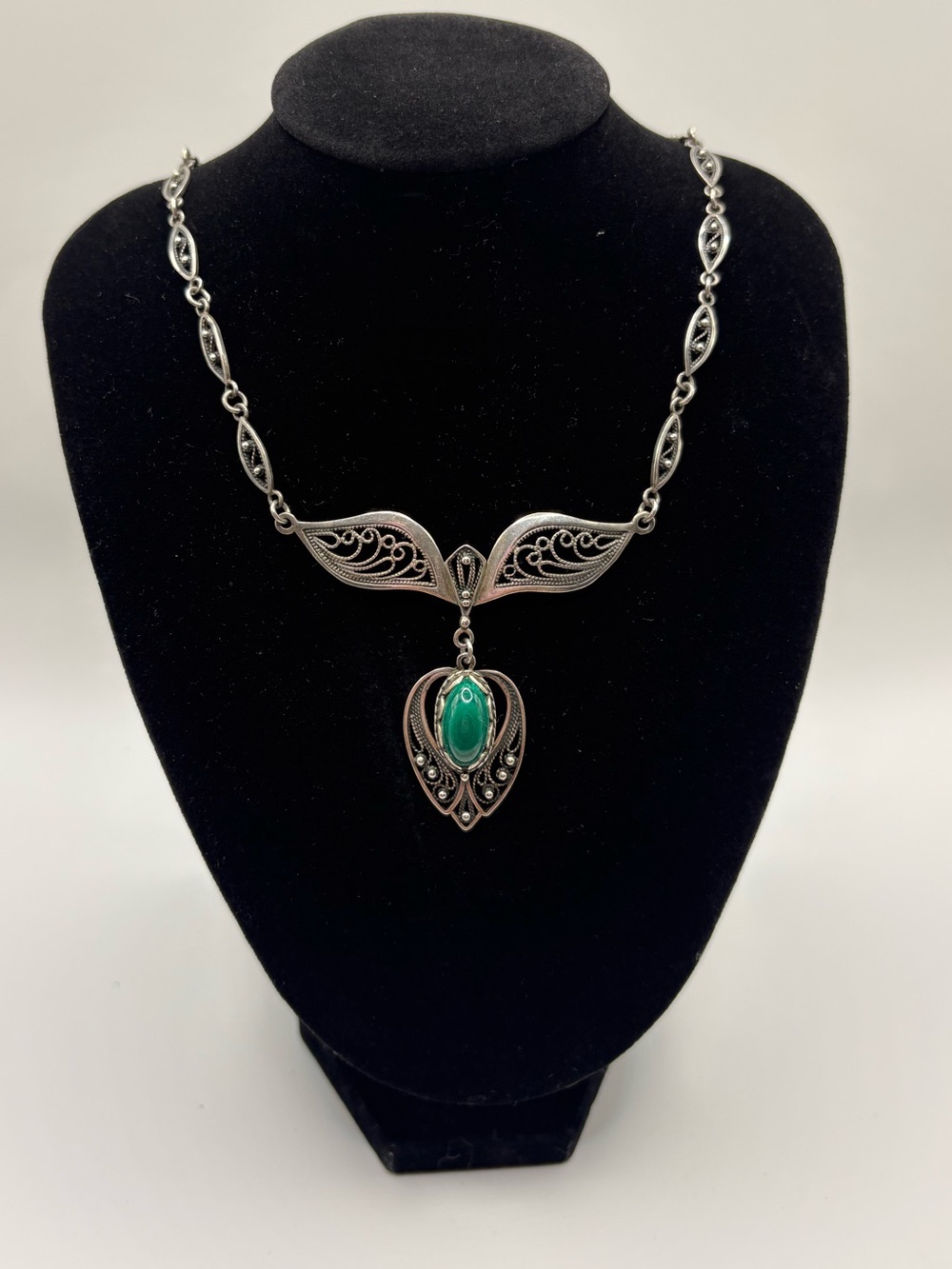 Handmade Sterling Silver Necklace with Malachite Stone Pendant